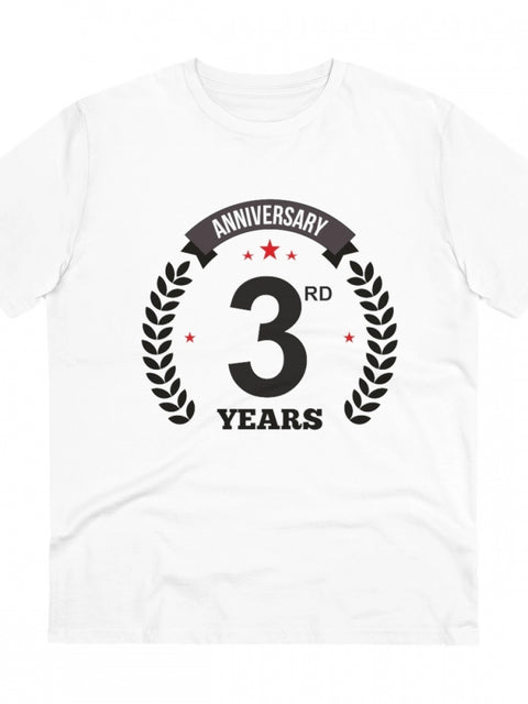 Men's PC Cotton 3rd Anniversary Printed T Shirt (Color: White, Thread Count: 180GSM)