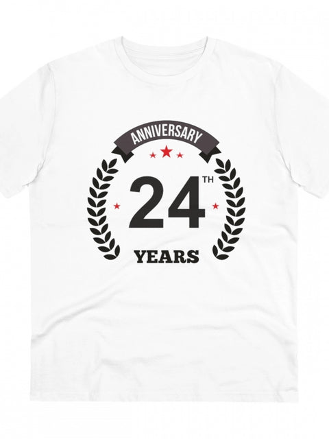 Men's PC Cotton 24th Anniversary Printed T Shirt (Color: White, Thread Count: 180GSM)