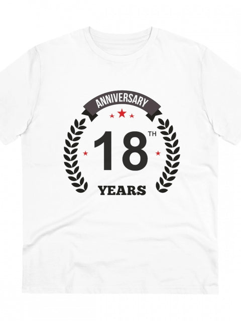 Men's PC Cotton 18th Anniversary Printed T Shirt (Color: White, Thread Count: 180GSM)