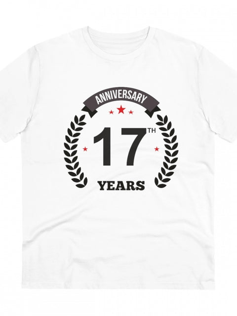 Men's PC Cotton 17th Anniversary Printed T Shirt (Color: White, Thread Count: 180GSM)