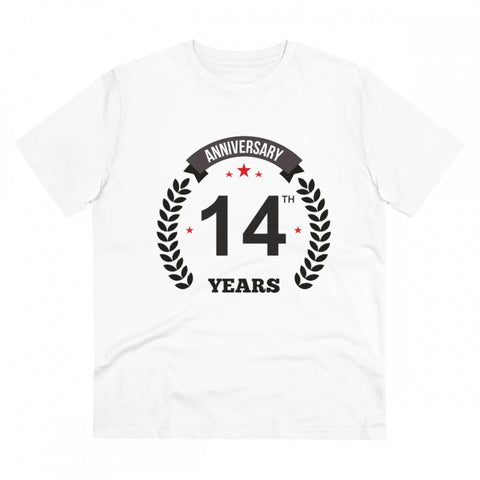 Generic Men's PC Cotton 14th Anniversary Printed T Shirt (Color: White, Thread Count: 180GSM)