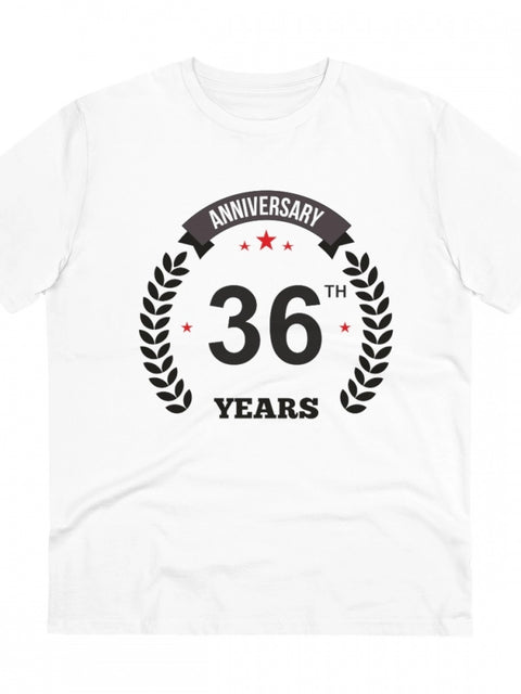 Men's PC Cotton 36th Anniversary Printed T Shirt (Color: White, Thread Count: 180GSM)