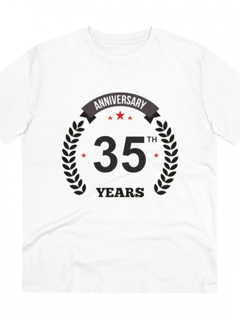 Men's PC Cotton 35th Anniversary Printed T Shirt (Color: White, Thread Count: 180GSM)