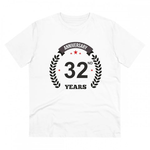 Generic Men's PC Cotton 32nd Anniversary Printed T Shirt (Color: White, Thread Count: 180GSM)