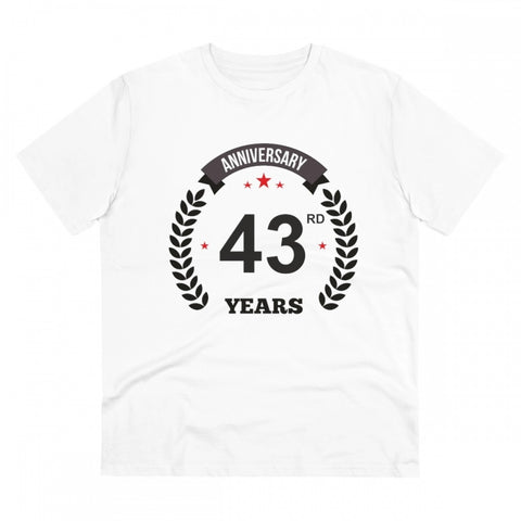 Generic Men's PC Cotton 43rd Anniversary Printed T Shirt (Color: White, Thread Count: 180GSM)