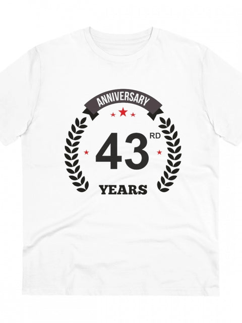 Men's PC Cotton 43rd Anniversary Printed T Shirt (Color: White, Thread Count: 180GSM)