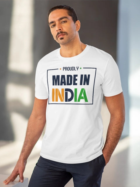 Men's PC Cotton Made In India Printed T Shirt (Color: White, Thread Count: 180GSM)