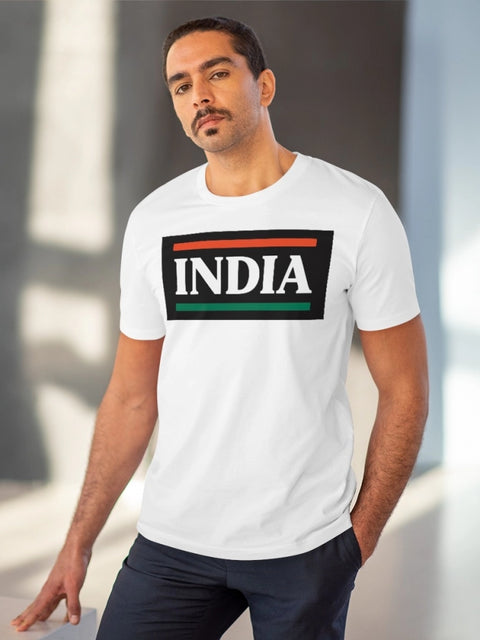 Men's PC Cotton India Printed T Shirt (Color: White, Thread Count: 180GSM)