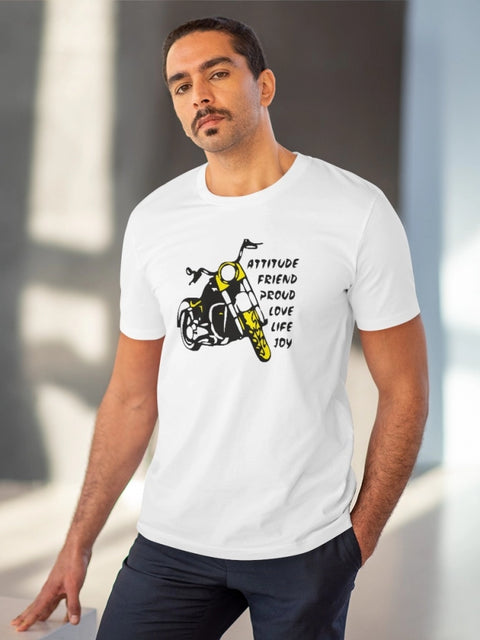 Men's PC Cotton Bike Ride Design Printed T Shirt (Color: White, Thread Count: 180GSM)