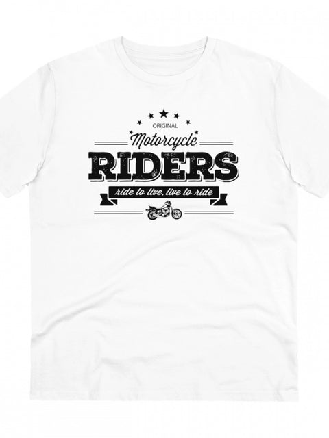 Men's PC Cotton Bike Ride Design Printed T Shirt (Color: White, Thread Count: 180GSM)