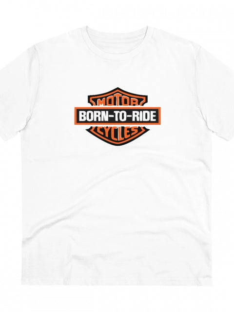 Men's PC Cotton Bike Ride Design Printed T Shirt (Color: White, Thread Count: 180GSM)