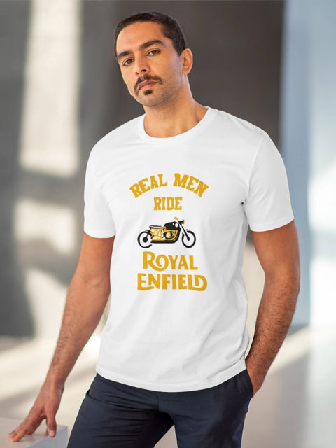 Men's PC Cotton Bike Ride Design Printed T Shirt (Color: White, Thread Count: 180GSM)