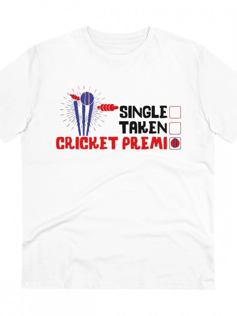 Men's PC Cotton Cricket Design Printed T Shirt (Color: White, Thread Count: 180GSM)