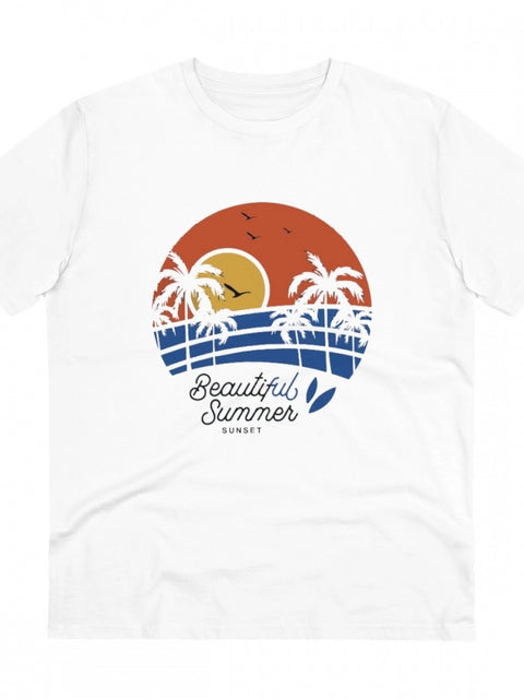 Men's PC Cotton Beautiful Summer Printed T Shirt (Color: White, Thread Count: 180GSM)