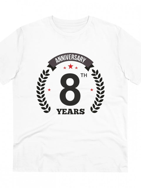 Men's PC Cotton 8th Anniversary Printed T Shirt (Color: White, Thread Count: 180GSM)