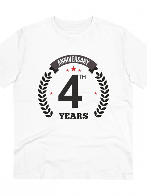 Men's PC Cotton 4th Anniversary Printed T Shirt (Color: White, Thread Count: 180GSM)