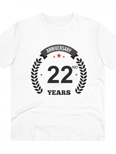 Men's PC Cotton 22nd Anniversary Printed T Shirt (Color: White, Thread Count: 180GSM)