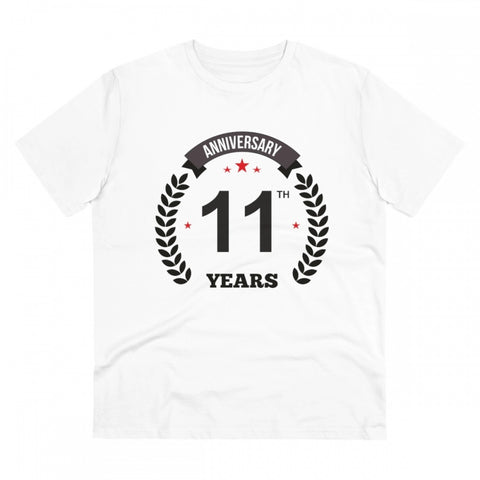 Generic Men's PC Cotton 11th Anniversary Printed T Shirt (Color: White, Thread Count: 180GSM)