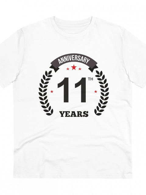 Men's PC Cotton 11th Anniversary Printed T Shirt (Color: White, Thread Count: 180GSM)