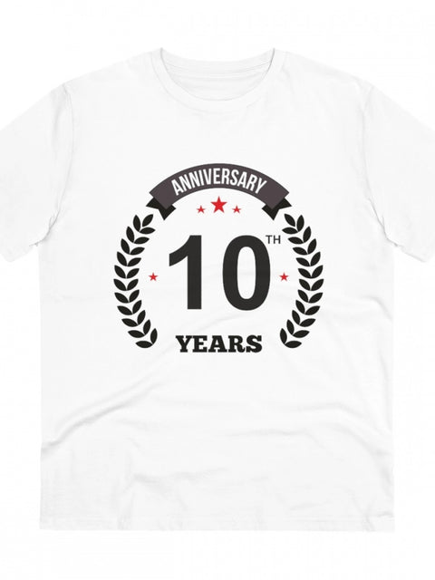 Men's PC Cotton 10th Anniversary Printed T Shirt (Color: White, Thread Count: 180GSM)