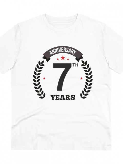Men's PC Cotton 7th Anniversary Printed T Shirt (Color: White, Thread Count: 180GSM)