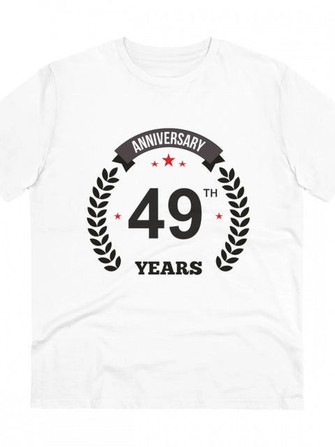 Men's PC Cotton 49th Anniversary Printed T Shirt (Color: White, Thread Count: 180GSM)