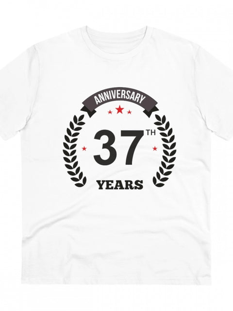 Men's PC Cotton 37th Anniversary Printed T Shirt (Color: White, Thread Count: 180GSM)
