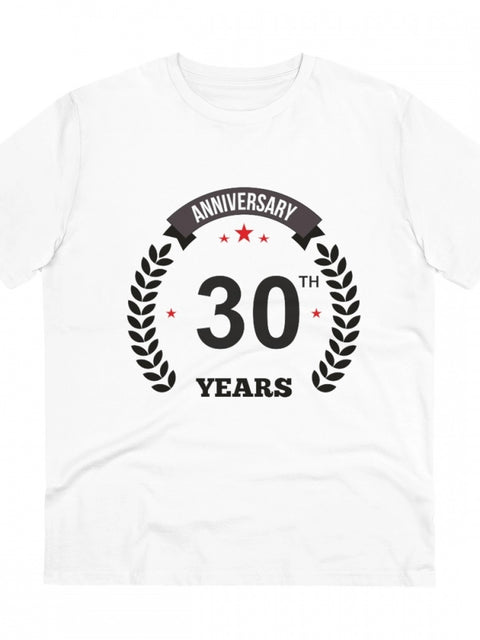 Men's PC Cotton 30th Anniversary Printed T Shirt (Color: White, Thread Count: 180GSM)
