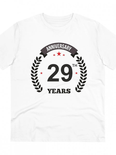 Men's PC Cotton 29th Anniversary Printed T Shirt (Color: White, Thread Count: 180GSM)