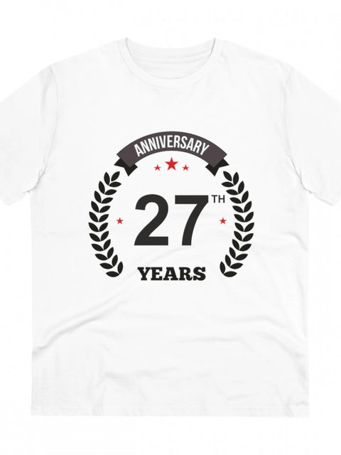Men's PC Cotton 27th Anniversary Printed T Shirt (Color: White, Thread Count: 180GSM)