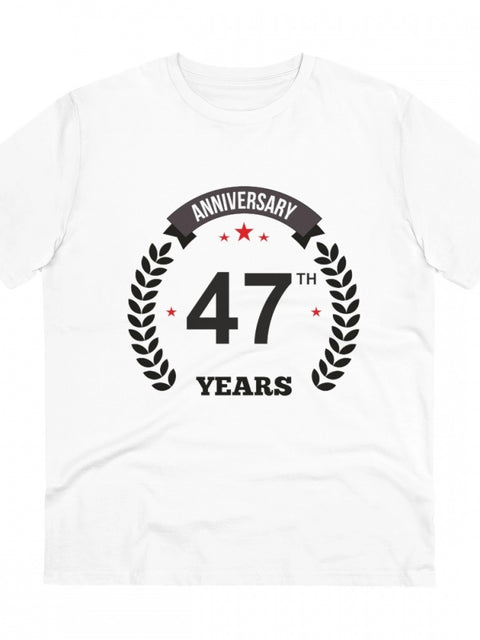 Men's PC Cotton 47th Anniversary Printed T Shirt (Color: White, Thread Count: 180GSM)