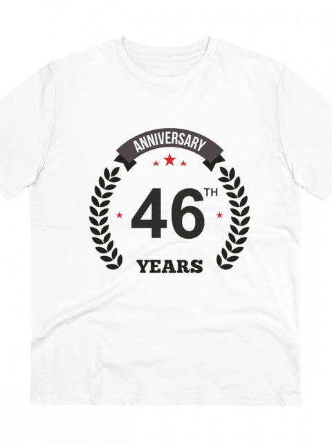 Men's PC Cotton 46th Anniversary Printed T Shirt (Color: White, Thread Count: 180GSM)