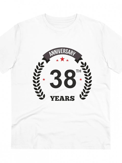 Men's PC Cotton 38th Anniversary Printed T Shirt (Color: White, Thread Count: 180GSM)