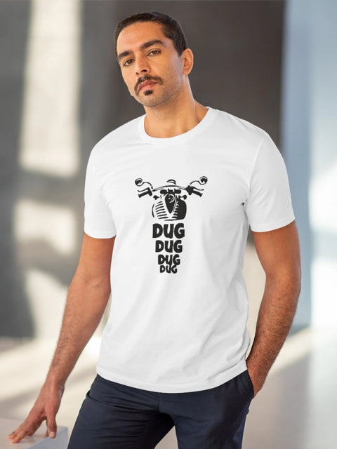 Men's PC Cotton Bike Ride Design Printed T Shirt (Color: White, Thread Count: 180GSM)