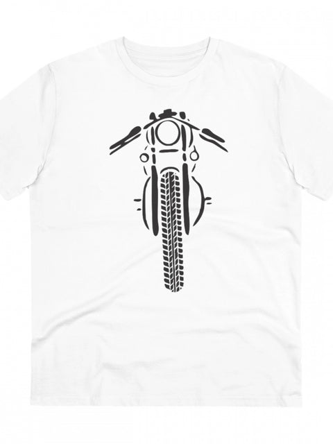 Men's PC Cotton Bike Ride Design Printed T Shirt (Color: White, Thread Count: 180GSM)