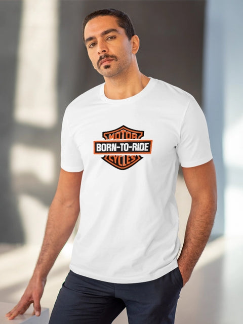 Men's PC Cotton Bike Ride Design Printed T Shirt (Color: White, Thread Count: 180GSM)