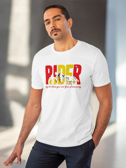 Men's PC Cotton Bike Ride Design Printed T Shirt (Color: White, Thread Count: 180GSM)