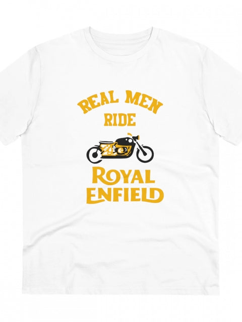 Men's PC Cotton Bike Ride Design Printed T Shirt (Color: White, Thread Count: 180GSM)