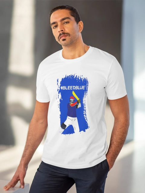 Men's PC Cotton Cricket Design Printed T Shirt (Color: White, Thread Count: 180GSM)