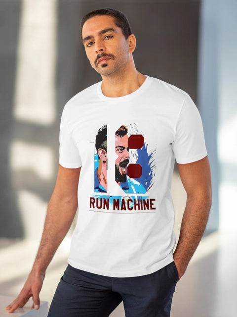 Men's PC Cotton Cricket Design Printed T Shirt (Color: White, Thread Count: 180GSM)