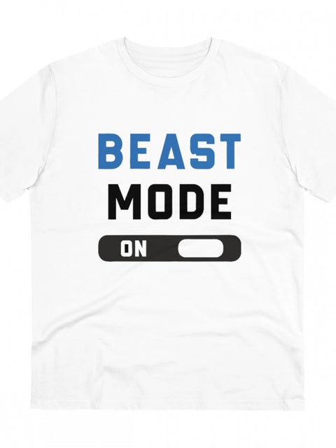 Men's PC Cotton Beast Mode On Printed T Shirt (Color: White, Thread Count: 180GSM)