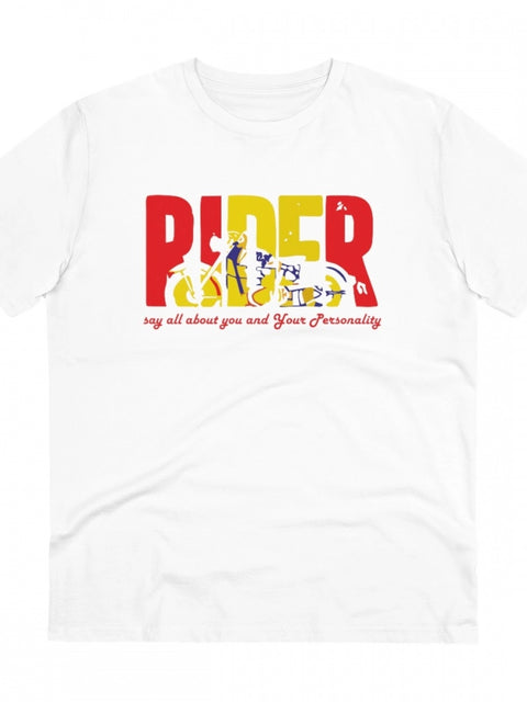 Men's PC Cotton Bike Ride Design Printed T Shirt (Color: White, Thread Count: 180GSM)