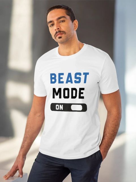 Men's PC Cotton Beast Mode On Printed T Shirt (Color: White, Thread Count: 180GSM)