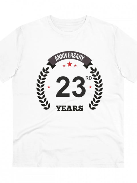 Men's PC Cotton 23rd Anniversary Printed T Shirt (Color: White, Thread Count: 180GSM)