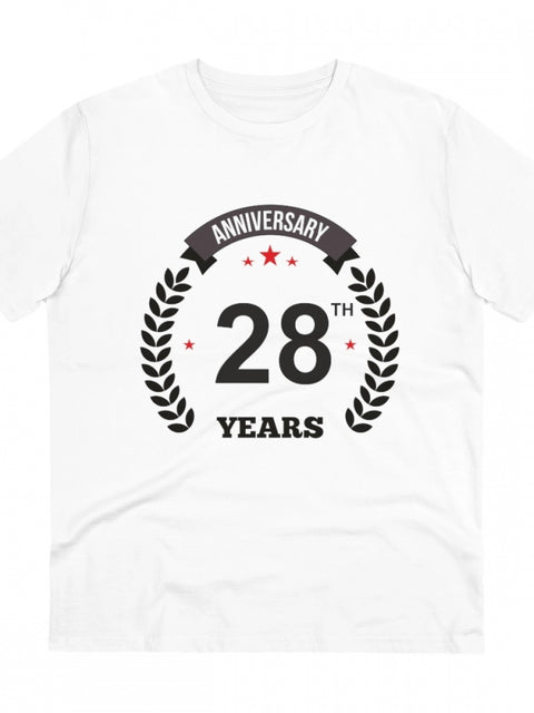 Men's PC Cotton 28th Anniversary Printed T Shirt (Color: White, Thread Count: 180GSM)