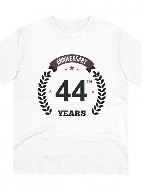 Men's PC Cotton 44th Anniversary Printed T Shirt (Color: White, Thread Count: 180GSM)