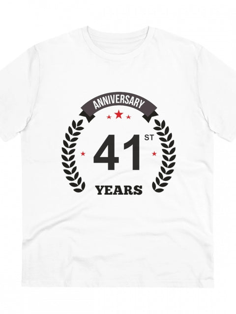 Men's PC Cotton 41st Anniversary Printed T Shirt (Color: White, Thread Count: 180GSM)
