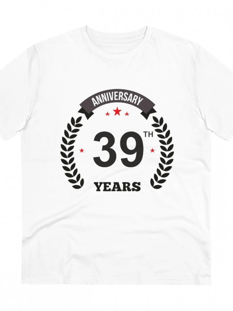 Men's PC Cotton 39th Anniversary Printed T Shirt (Color: White, Thread Count: 180GSM)