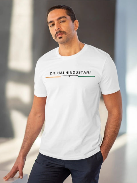Men's PC Cotton Dil Se Hindustani Printed T Shirt (Color: White, Thread Count: 180GSM)