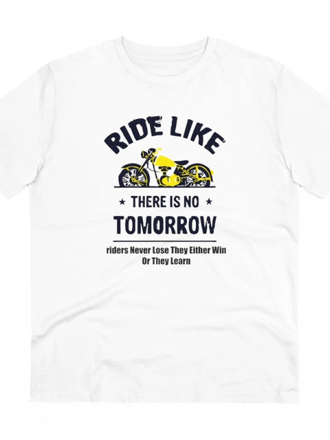 Men's PC Cotton Bike Ride Design Printed T Shirt (Color: White, Thread Count: 180GSM)